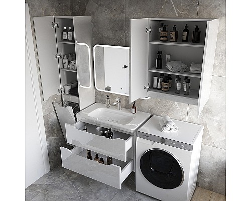 Тумба под раковину Style Line Марелла 80 Люкс Plus СС-00002411 подвесная Белый глянец антискрейтч