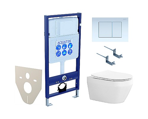 Комплект унитаза с инсталляцией Aquatek Set Aquatek Лея-009 4в1 с сиденьем Микролифт и Белой клавишей смыва