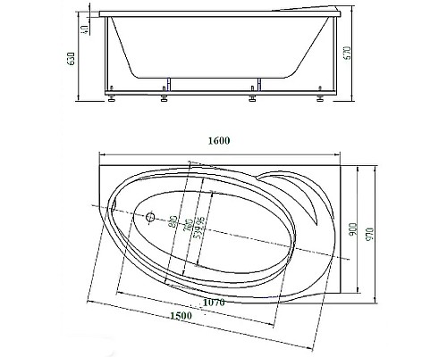 Акриловая ванна Aquatek Бетта 160x97 L BET160-0000169 без панелей, каркаса и слив-перелива