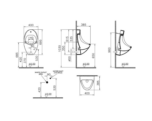 Писсуар Vitra Arkitekt 4106B003-5598 подвесной Белый