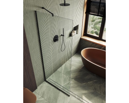Душевая перегородка Maybah Glass MGD-695-6у 790x1950 в узком профиле Черный стекло прозрачное