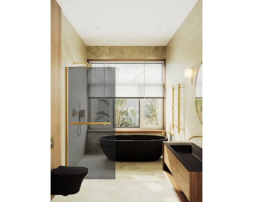 Душевая перегородка Maybah Glass MGD-735-3ш 890x1950 в широком профиле Золото стекло графитовое