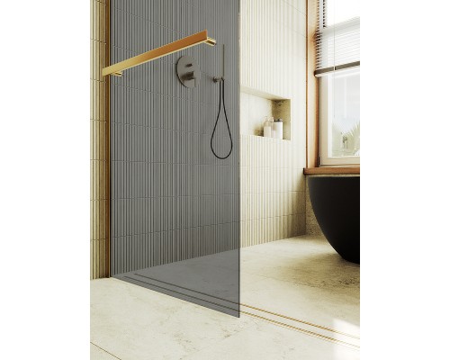 Душевая перегородка Maybah Glass MGD-735-3ш 890x1950 в широком профиле Золото стекло графитовое