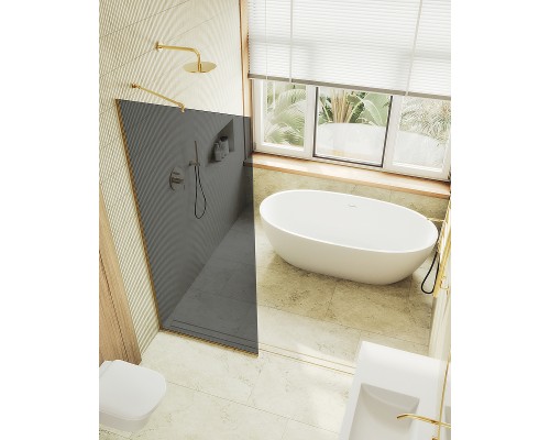 Душевая перегородка Maybah Glass MGD-693-3у 890x1950 в узком профиле Золото стекло графитовое