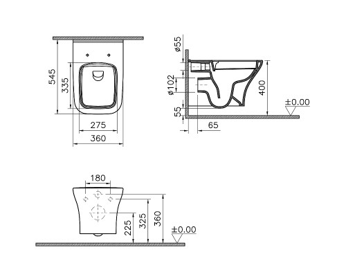 Унитаз Vitra Zentrum Square 7484B003-0075 подвесной без сиденья