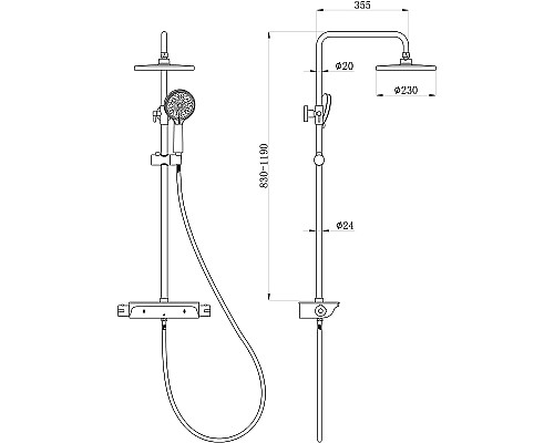 Душевая система beWash BV1TMSS6676 с термостатом Черная матовая