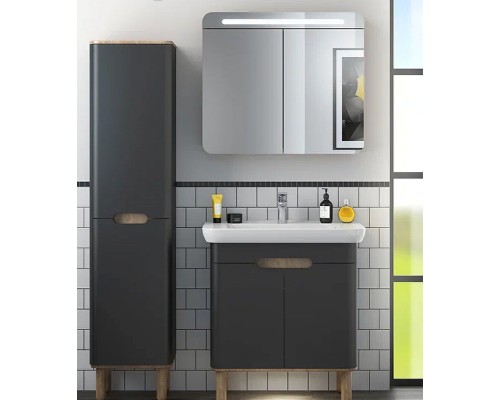 Шкаф пенал Vitra Sento 40 L 60856 подвесной с бельевое корзиной Антрацит матовый