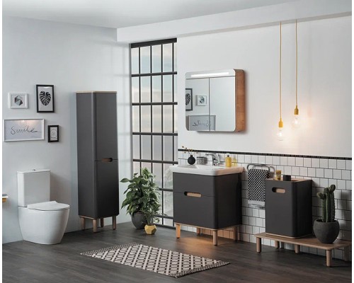 Шкаф пенал Vitra Sento 40 L 60856 подвесной с бельевое корзиной Антрацит матовый