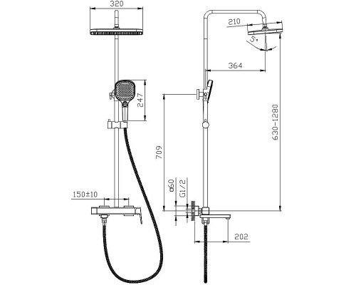 Душевая система Raglo R30.24.06 Черная матовая