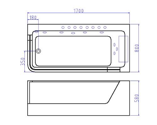 Акриловая ванна Ceruttispa 170x80 R 9948 с гидромассажем