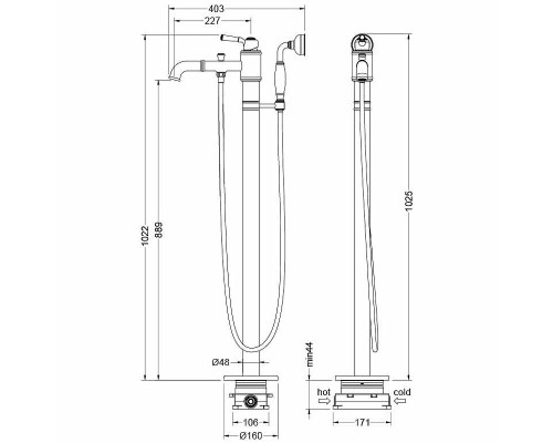 Смеситель для ванны Aquatek Классик AQ1545PG Полированное золото