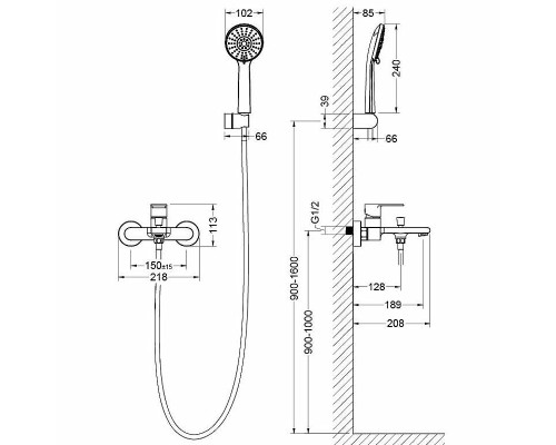 Смеситель для ванны Aquatek Лира AQ1449MB Черный матовый