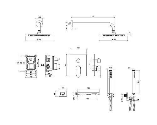 Душевая система Aquatek Оберон AQ1273MB Черная матовая