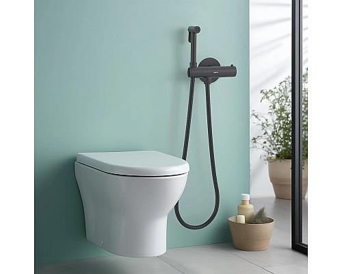 Гигиенический душ со смесителем Aquatek Оберон AQ1027MB с термостатом Черный матовый