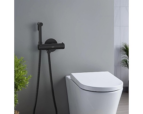 Гигиенический душ со смесителем Aquatek Оберон AQ1027MB с термостатом Черный матовый