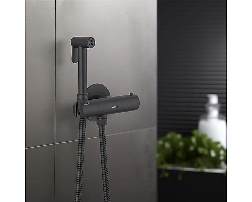 Гигиенический душ со смесителем Aquatek Оберон AQ1027MB с термостатом Черный матовый