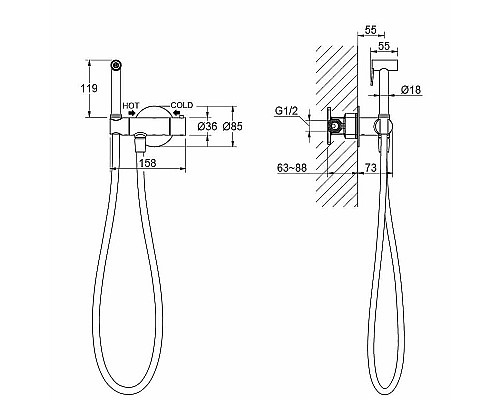 Гигиенический душ со смесителем Aquatek Оберон AQ1027MB с термостатом Черный матовый