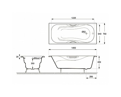 Чугунная ванна Delice Malibu 140x75 DLR230628R с отверстиями под ручки без антискользящего покрытия Чугунная ванна Delice Malibu 140x75 DLR230628R с отверстиями под ручки без антискользящего покрытия