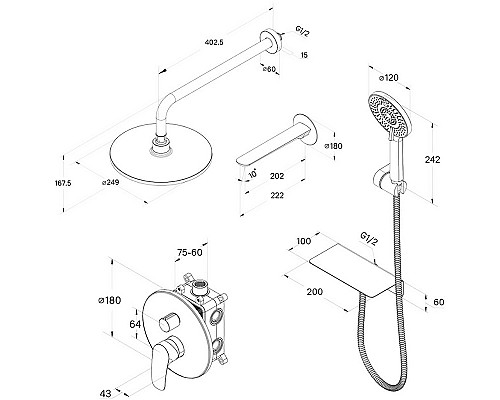 Душевая система Milardo Rora RORBL03M68 Черная матовая