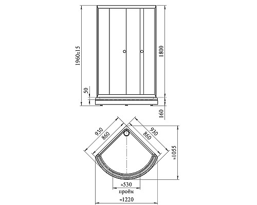 Душевой уголок Radomir Найт 90x90 1-03-6-0-0-0010 профиль Черный стекло прозрачное