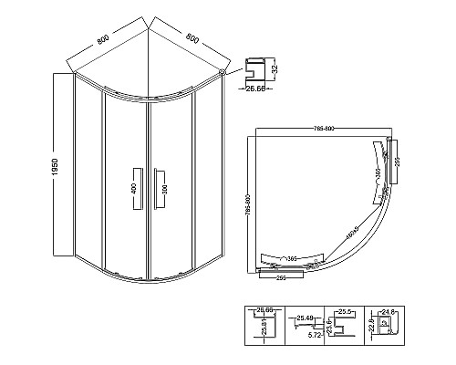 Душевой уголок Niagara Nova 80х80 NG-2825-34BLACK профиль Черный матовый стекло тонированное