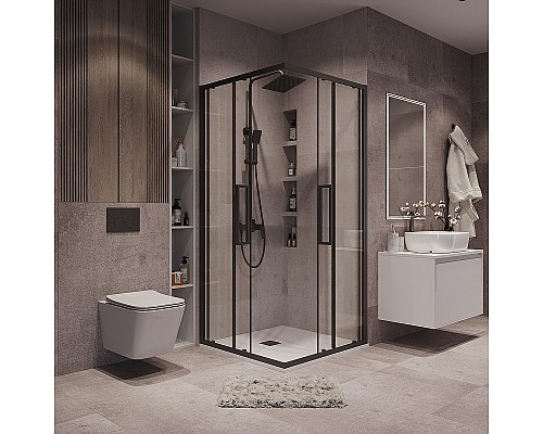 Душевой уголок Grossman Cosmo 80х80 300.K33.02.8080.21.00 профиль Черный матовый стекло прозрачное