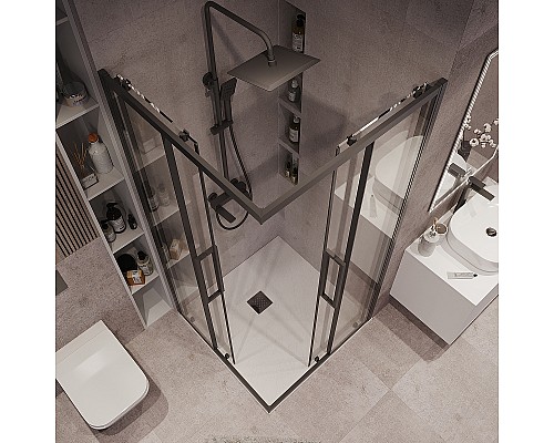 Душевой уголок Grossman Cosmo 80х80 300.K33.02.8080.21.00 профиль Черный матовый стекло прозрачное