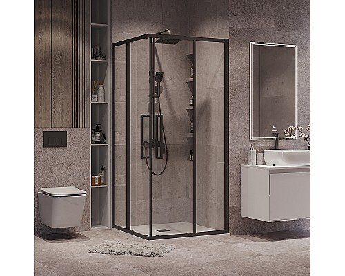 Душевой уголок Grossman Cosmo 80х80 300.K33.02.8080.21.00 профиль Черный матовый стекло прозрачное