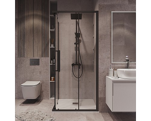 Душевой уголок Grossman Cosmo 80х80 300.K33.02.8080.21.00 профиль Черный матовый стекло прозрачное