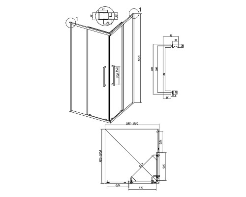 Душевой уголок Grossman Cosmo 100х100 300.K33.02.1010.21.00 профиль Черный матовый стекло прозрачное