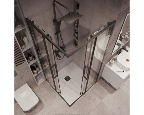 Душевой уголок Grossman Cosmo 100х100 300.K33.02.1010.21.00 профиль Черный матовый стекло прозрачное