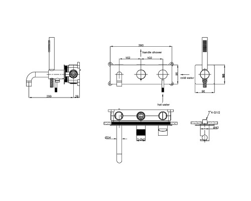 Смеситель для ванны Boheme Uno 464-3-MW Белый матовый