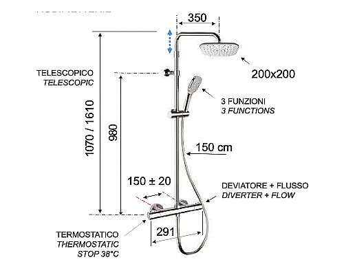 Душевая система Remer Elegance EQ32A8CPAD20 с термостатом Хром
