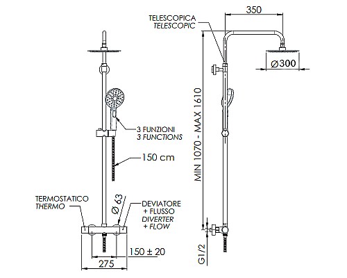 Душевая система Remer Elegance EQ32A8MPUFM30 с термостатом Хром