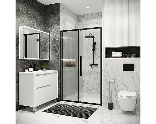 Душевая дверь Grossman Cosmo 100 100.K33.02.100.21.02 профиль Черный матовый стекло шиншилла