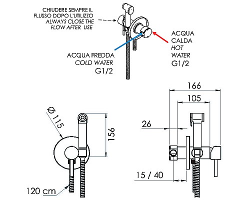 Гигиенический душ со смесителем Remer X-Style X65WRL Медь глянцевая