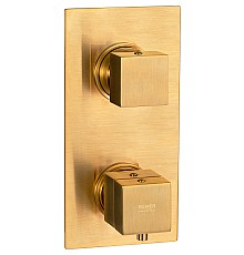 Смеситель для душа Remer Qubica Thermo QT92KBBG с термостатом Золото брашированное