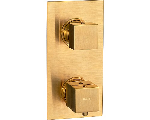 Смеситель для душа Remer Qubica Thermo QT92KBBG с термостатом Золото брашированное