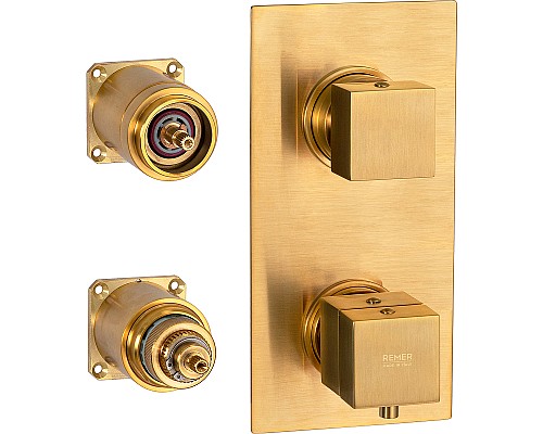 Смеситель для душа Remer Qubica Thermo QT92KBBG с термостатом Золото брашированное