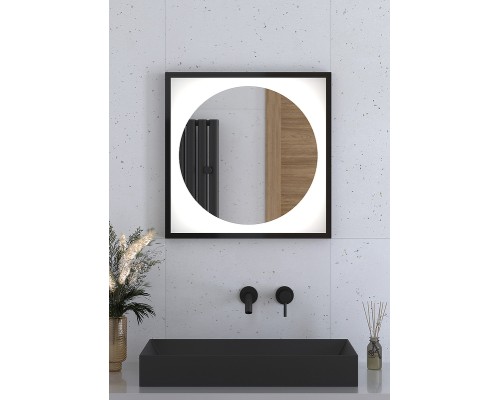 Зеркало Defesto Eclipce 60х60 с подсветкой 12W-4500К/в багетной раме/Без выключателя/Нейтральный белый свет/Черная рама