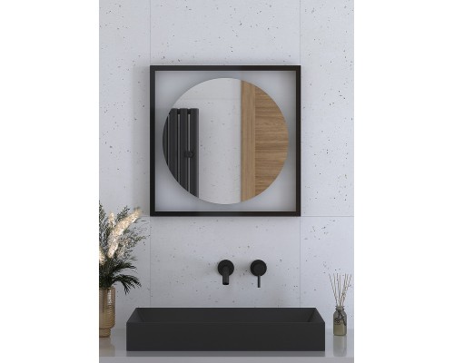 Зеркало Defesto Eclipce 60х60 с подсветкой 12W-4500К/в багетной раме/Без выключателя/Нейтральный белый свет/Черная рама