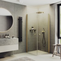 Душевой уголок Maybah Glass 800x800x1980 на монопетлях Золото стекло прозрачное
