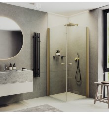 Душевой уголок Maybah Glass 800x800x1980 на монопетлях Золото стекло прозрачное