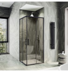 Душевой уголок Maybah Glass 1000x1000x1950 раздвижной профиль Черный стекло прозрачное