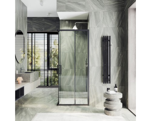 Душевой уголок Maybah Glass 1000x1000x1950 раздвижной профиль Черный стекло прозрачное
