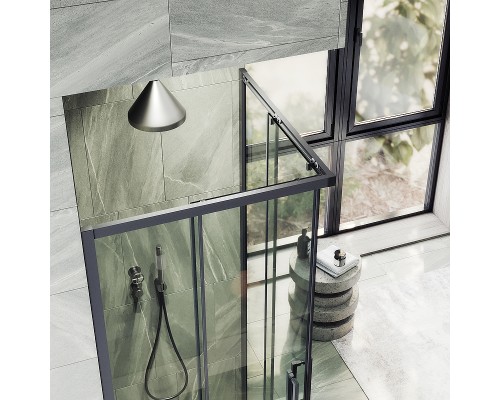 Душевой уголок Maybah Glass 1000x1000x1950 раздвижной профиль Черный стекло прозрачное