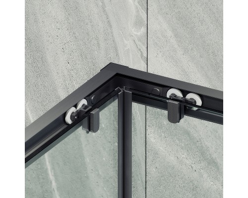 Душевой уголок Maybah Glass 1000x1000x1950 раздвижной профиль Черный стекло прозрачное