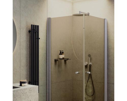 Душевой уголок Maybah Glass 800x800x1980 на монопетлях Хром матовый стекло бронзовое
