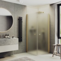 Душевой уголок Maybah Glass 800x800x1980 на монопетлях Золото стекло сатиновое