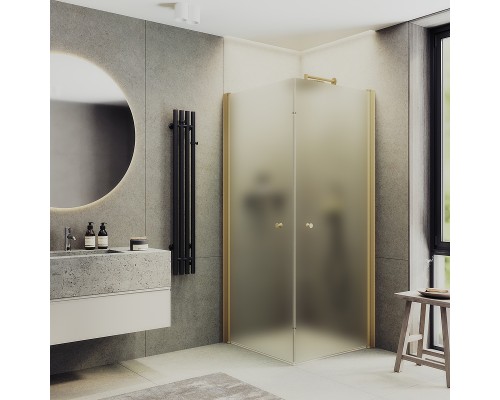 Душевой уголок Maybah Glass 800x800x1980 на монопетлях Золото стекло сатиновое